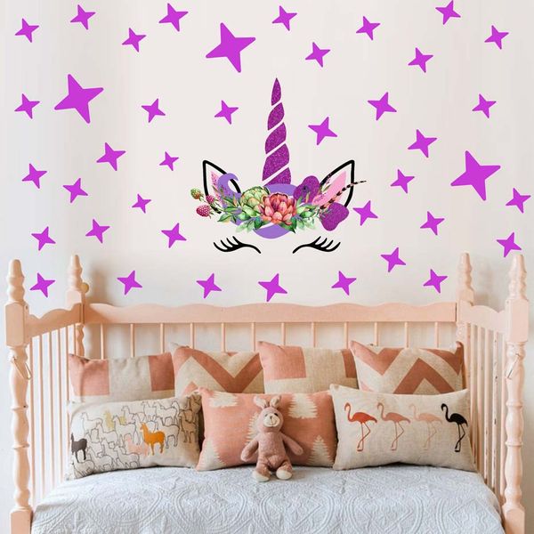

unicorn wall sticker colorful animals stars flower decals kids girls room nursery bedroom wallpaper art murals home decoration