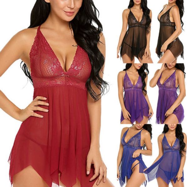 

2018 женщины сексуальное женское белье пижамы пижамы платье babydoll кружева стринги нижнее белье, Black;white
