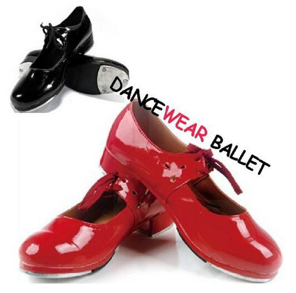 

new 2017 shiny patent leather laced black red tap dance shoes / women girls tap shoes
