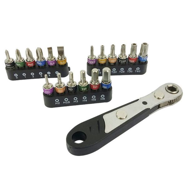 

19pcs/set universal screwdriver mini ratchet wrench bit 1/4 driver socket handle repair tool kit a5yd