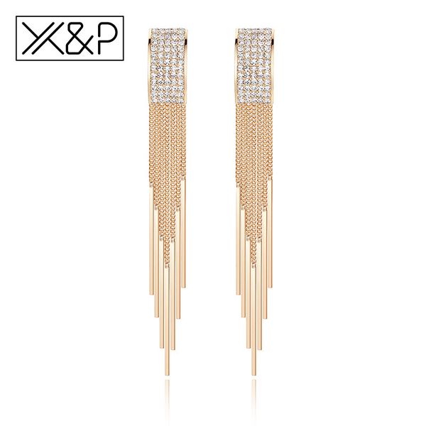 

x&p fashion luxury long crystal tassel drop earrings for women girl korean gold silver metal fringe dangle earring 2019 jewelry