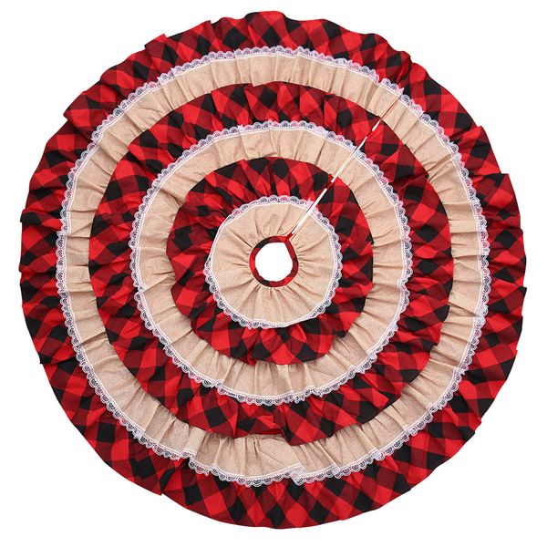 

1pc new christmas cake tree skirt plaid linen christmas tree apron carpet decoration party new year atmosphere layout