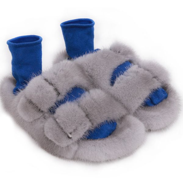 

real fur slides ladies natural slides cute girls fashion slipper, Black