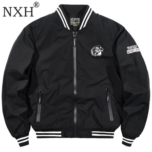 

nxh men's baseball collar jakcet thick bomber jaket warm jackets fleece male winter coat with eagle embroidery, Black;brown