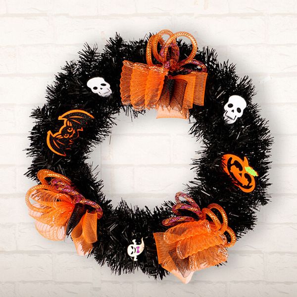 

artificial black tinsel wreath skulls orange ornaments simulation pvc garland fake flower halloween door window hanging decor