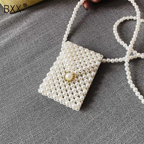 

bxx] women's handmade woven pearl bag white women beaded lipstick pocket bag phone pocket women shoulder bags handbags 1c220