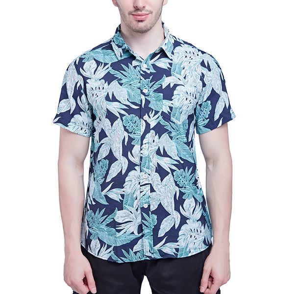 

2019 new fashion men's shirt new short sleeves of beach wind printing fashion cotton short sleeve camisa masculina, White;black