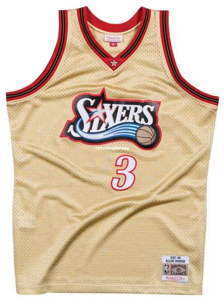

аллен айверсон # 3 sewn mitchell ness высокого качества vintage jersey gold mens vest top размер xs-6xl сшитые баскетбольные майки ncaa, Black;blue