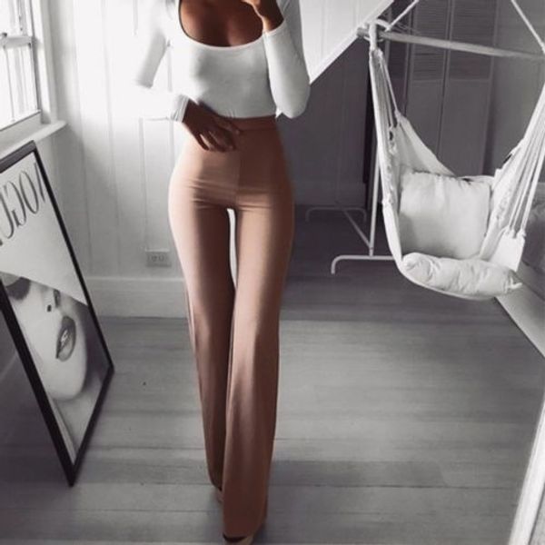 

women's lady arrival clothing palazzo flared wide leg pants high waist ladies career long trousers, Black;white