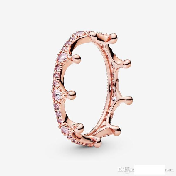 

pink sparkling crown ring women jewelry 925 sterling silver rings for pandora style ring luxury authentic european original for women