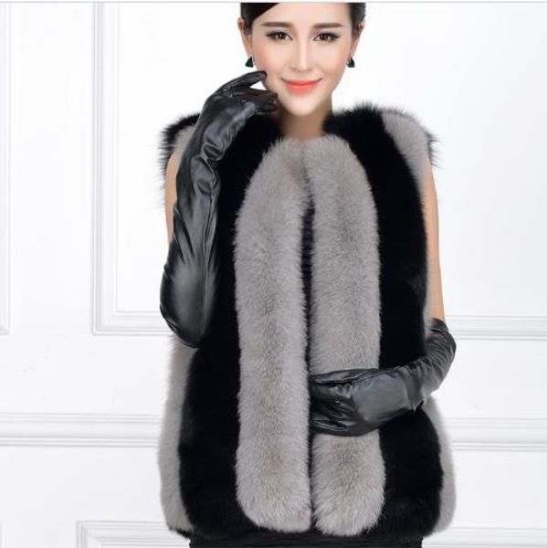 

fluffy 2019 winter women's faux fur coat artificial fur vest furry vests femme jackets plus size warm fake gilet z156, Black