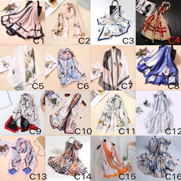 

designer silk scarves 180cm x 90cm imitation silk scarves fashion lattice printing pattern stain luxury scarf 41 colors, Blue;gray