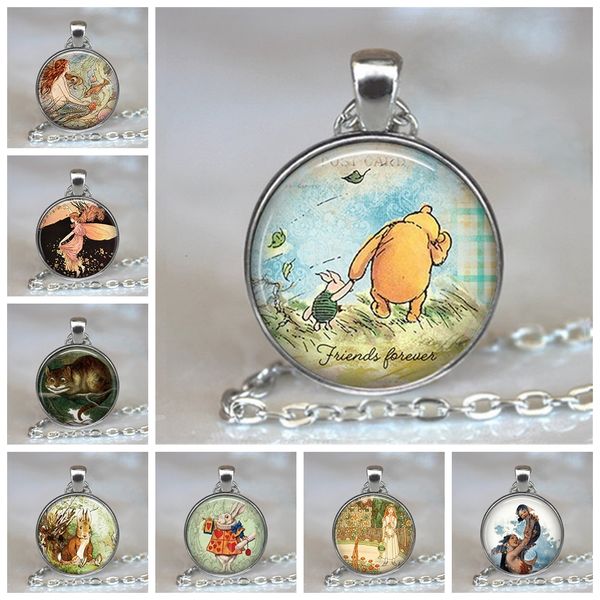 

peter rabbit pendant cute beatrix potter bunny necklace gardener's gardening christmas gift cabochon fairy tale jewelry girl kid, Silver