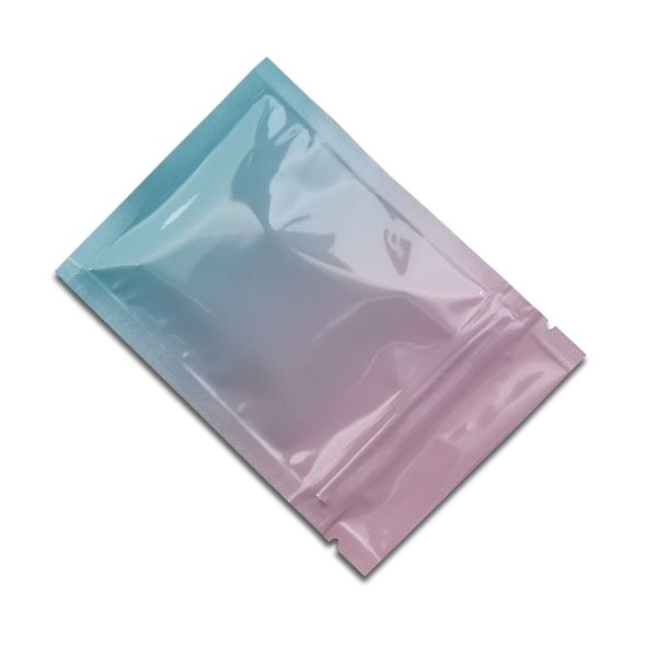Atacado 8 * 12 cm 200 unidades Rosa Azul Gradiente Grip Seal Folha de Alumínio Snacks Doces Açúcar Saco de Embalagem Top Zipper Vácuo Bolsa de Comida Pacote de Fecho de Fechamento