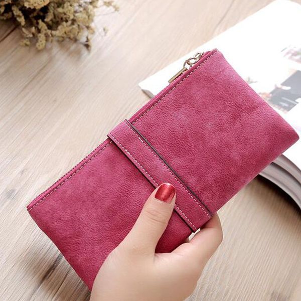 

solid retro long women purse wallet multi-slots for card holder, Red;black