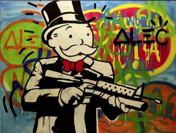 

alec monopoly gun man urban art wall decor home decor handpainted &hd print oil painting on canvas wall art canvas pictures 200202