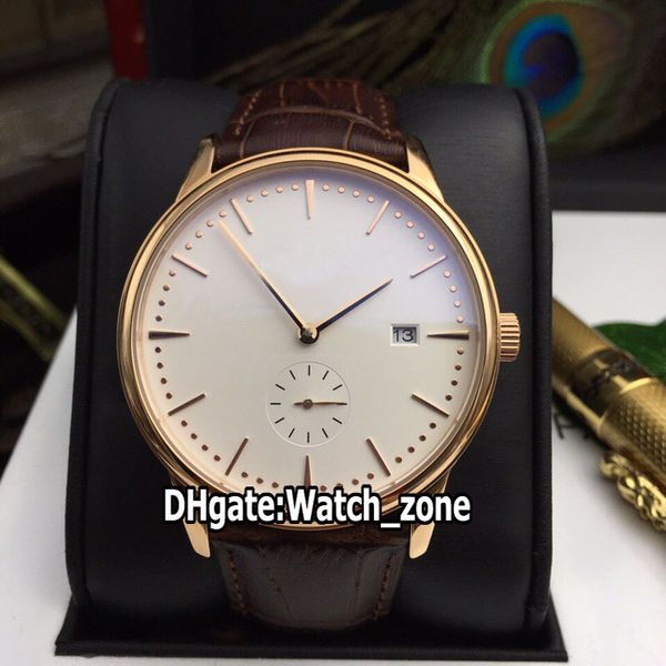 Cheap New Patrimony Date 1110U / 000R-B085 quadrante bianco automatico orologio da uomo cassa in oro rosa cinturino in pelle marrone orologi da uomo Watch_zone