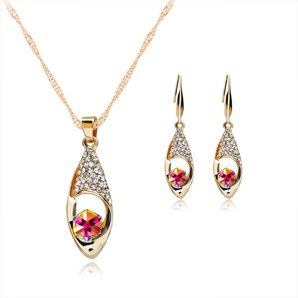 

crystal diamond angel tears drop necklace earrings sets gold chain necklace for women fashion wedding jewelry will and sandy hj239, Silver