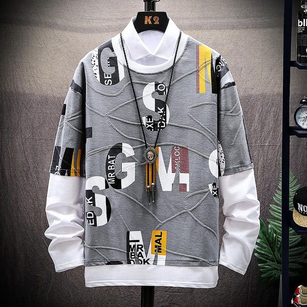 

men's long-sleeved t-shirt popular logo ins hoodie men's fall korean fashion personality round collar undershirt spring and au, Black;brown