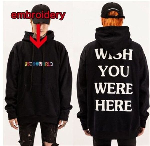 

astroworld brand mens designer hoodies fashion hip hop style letter embroidery panelled mens hoodies casual males clothing, Black
