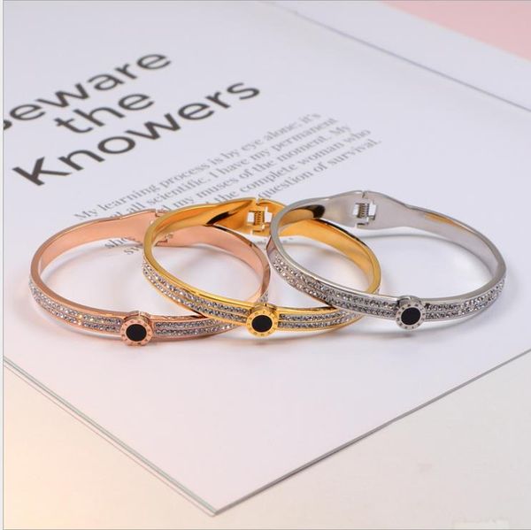 

римская цифра бриллиантовый браслет круглый титановая сталь черный письмо браслет 18k золотой браслет, Golden;silver