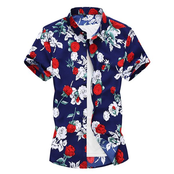 

print shirt 2019 summer new men hawaiian beach casual short sleeve shirt fashion camisa masculina plus size -7xl, White;black