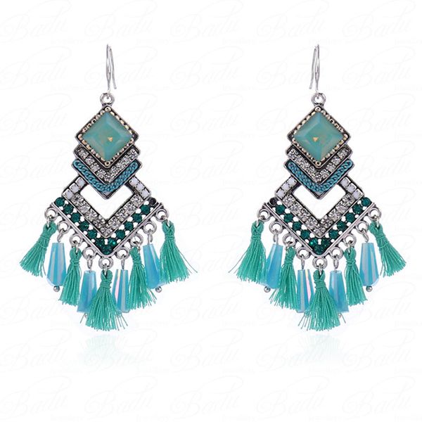 

elegance11 trendy green earrings boho silver hook long earrings party jewery for female ethnic