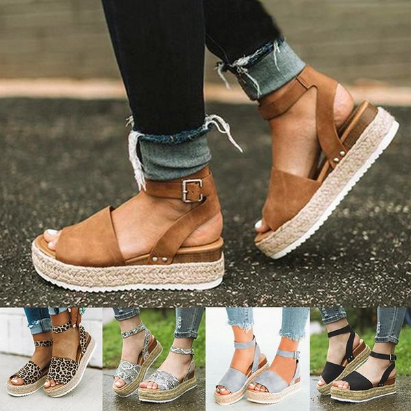 

sandals drop wedges shoes for women plus size high heels summer leopard slides chaussures femme platform, Black