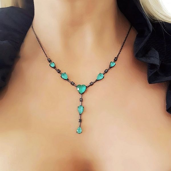 

luxury fusion stone heart long pendant necklaces unique design water drop zirconia crystal choker necklace women fashion jewelry, Silver