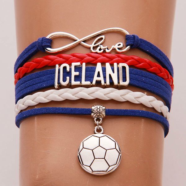 

infinity love iceland bracelets bangles soccer charm braided pu leather bracelet jewelry men women new drop shipping, Golden;silver