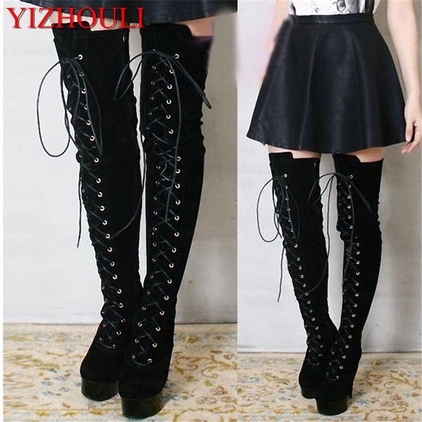 

15 cm tall, high heels with formal thigh high heels, and one side of a bandaged woman's over-the-knee boots, Black