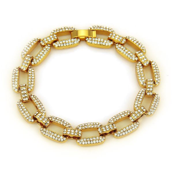 

hip-hop hollow rhinestone man gold-plated bracelet new arrival pandora aurora engagement wedding band jewelry gift charm gift, Black