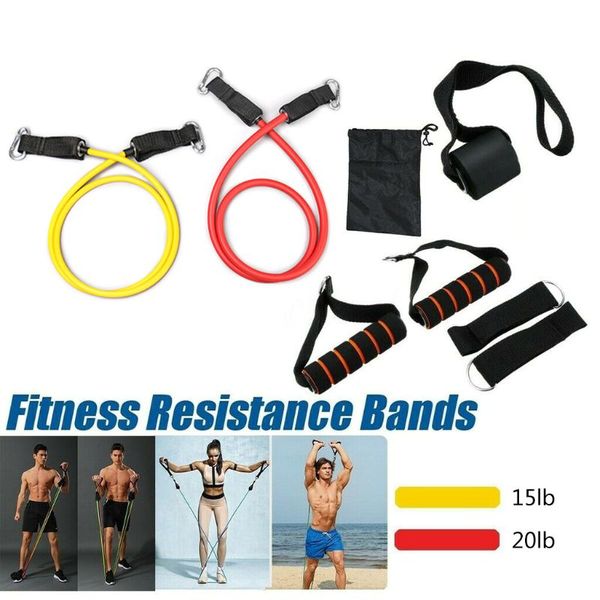 

8pcs resistance band set 2 stackable exercise bands (10lb,20lb) with ankle strap
