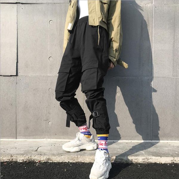 

men's cargo pants trousers pencil pants black loose plus size fitness running male hip hop streetwear drawstring