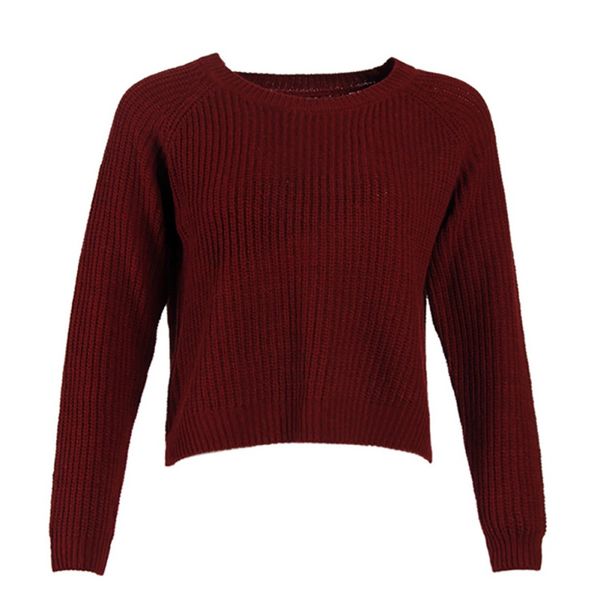 

autumn and winter fashion short round neck long sleeve hem slit short pullover sweater women's sweater new, White;black