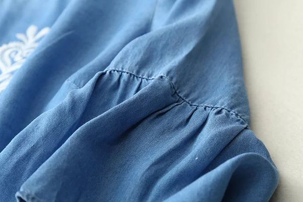 

fashion day silk jeans, embroidery, tassel shirt, White