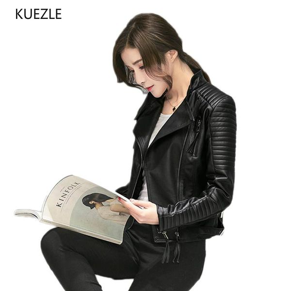 

women spring autumn pu leather jacket casual slim soft moto motorcycle coat biker faux leather jackets female black coats top