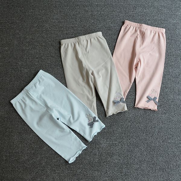 

girls tight pants leggings summer thin outside wear capri pants 3-8 years old female baby cropped leggings children's shorts, Blue