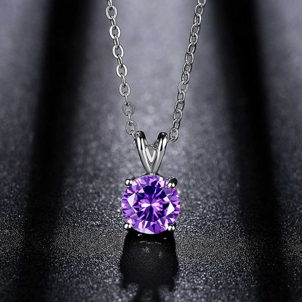 

four-prong round zircon necklace (pendant + matching chain) korean style six-claw eight hearts and eight arrows pendant necklace, Silver