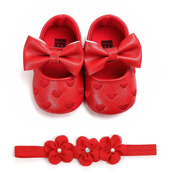 

baby girl shoes love embroidery pu leather fashion toddler first walkers kids casual crib shoes+1pc hairban buciki dla niemowlat