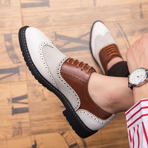 

fashion leather shoes brogue men dress business shoe pointed oxfords shoes for men lace up designer luxury formal a4 cs04, Black