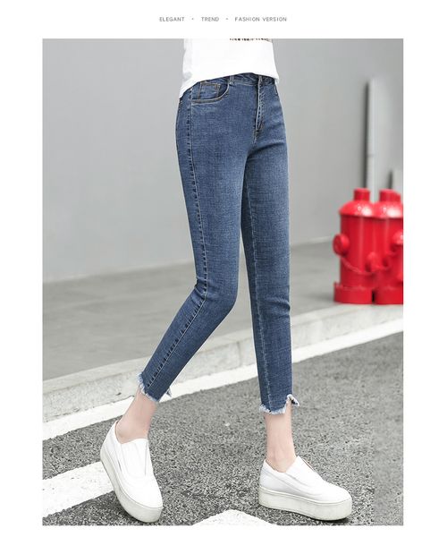 

светло синие нерегулярные джинсы женщины выращивают одна нравственность показать тонкий foot брюки, Blue