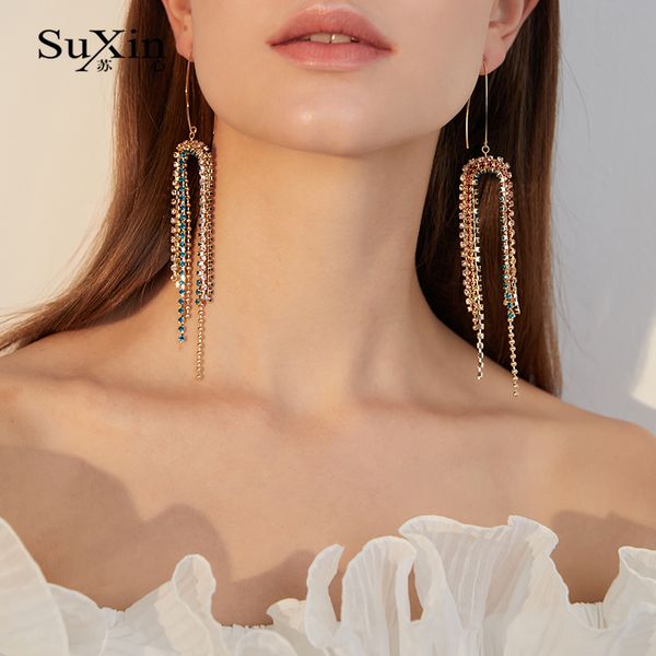

suxin 925 silver needle earrings temperament tassel artificial crystal earrings for women alloy pendant jewelry gift