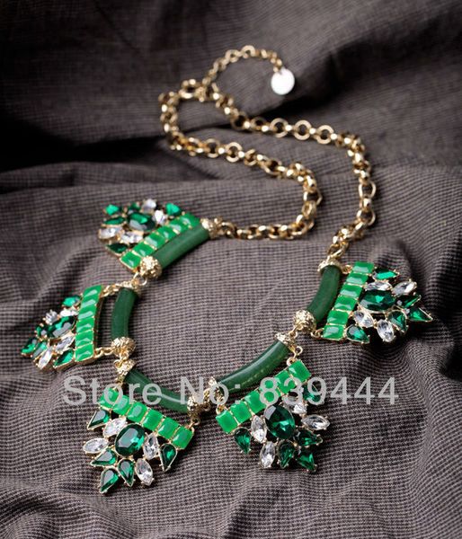 

green crystal gold color alloy necklace, Silver