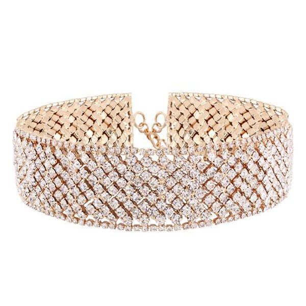 

chokers layer rhinestone chain choker necklace for women cute full crystal collar fashion bridal jewelry colliers colar, Golden;silver