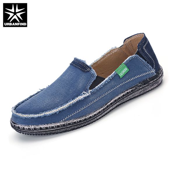 

urbanfind men jeans canvas shoes plus size 39-45 breathable men summer slip on flats casual driving loafers, Black