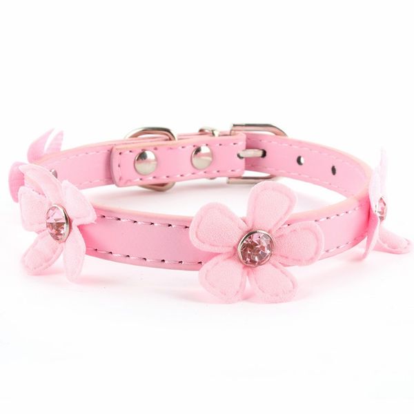 

adjustable flower neck strap pet small dog cat pu leather collar buckle xs s m l