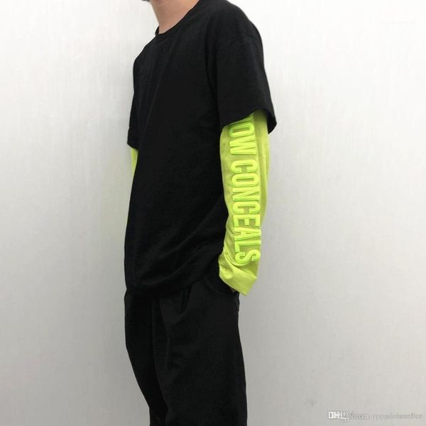 

вышивка контрастный цвет поддельные двухсекционные толстовки повседневная с длинным рукавом homme свободные толстовки совершенно новые мужск, Black