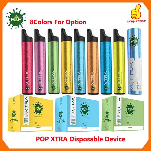 

POP Xtra Одноразовые устройства Предварительно заполненные 3,5 мл 550mAh Аккумулятор Pod 1000 Puff Vape Пустой Pen VS Puff Bar PLUS Glow Bidi палочке
