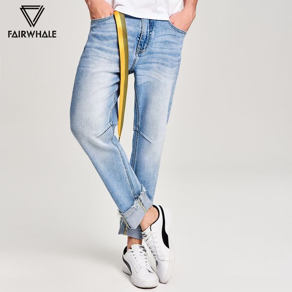 

mark fairwhale 2019 new arrival fashion streetwear washed denim slim fit straight long jeans men 718121017013, Blue